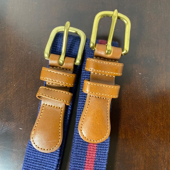 2 Vintage Coach Belts Unisex 36 Navy • Navy/Red Natural Linen & Leather Brass main image 6